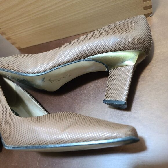 EXCELLENT USED SHOES PROXY ITALIAN LEATHER COPPER GOLD MESH TEXTURED HEELPUMPS 8 - Picture 10 of 14